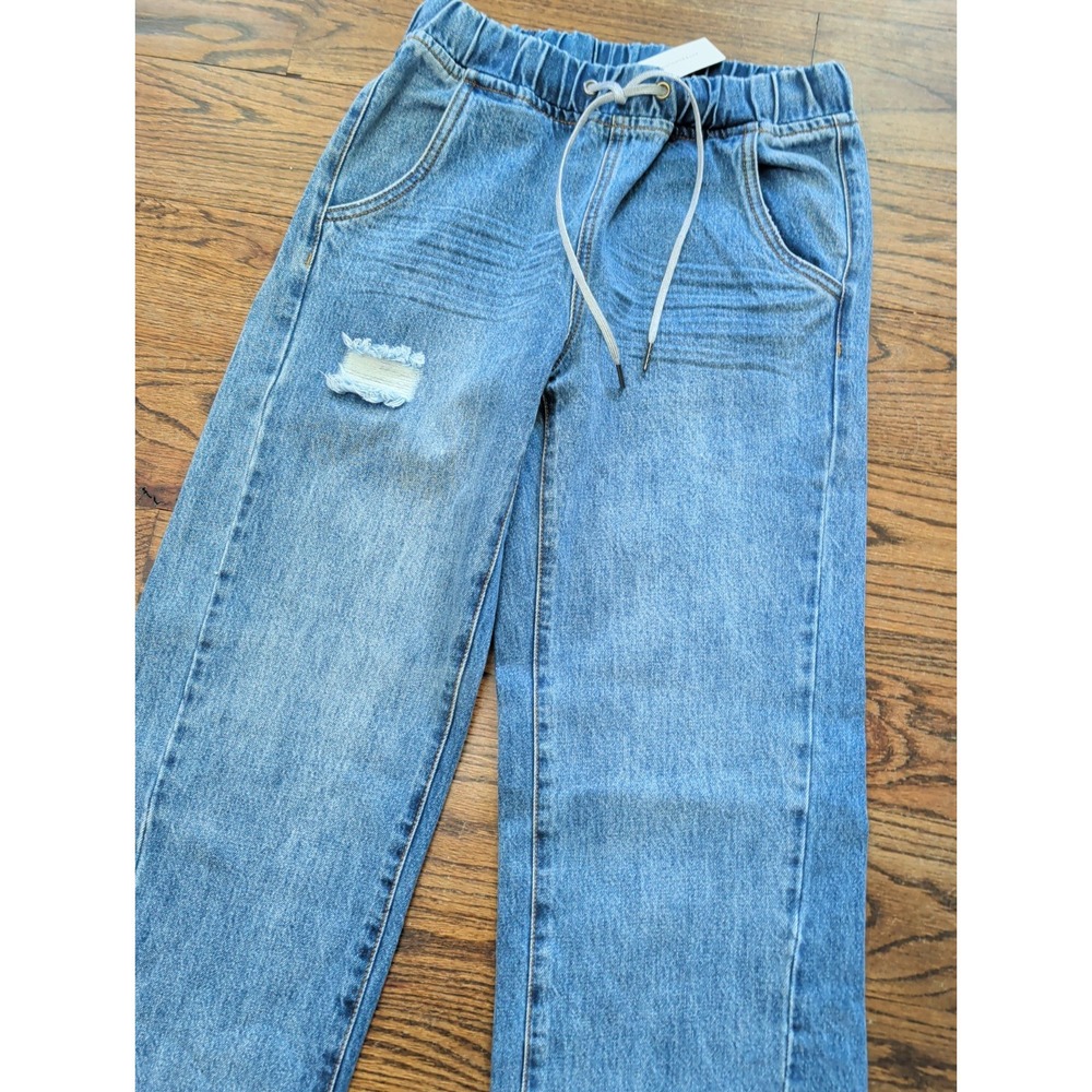 NWT One Teaspoon Roadhouse Drawstring Pull On Wide Leg Jeans Distressed Sz S